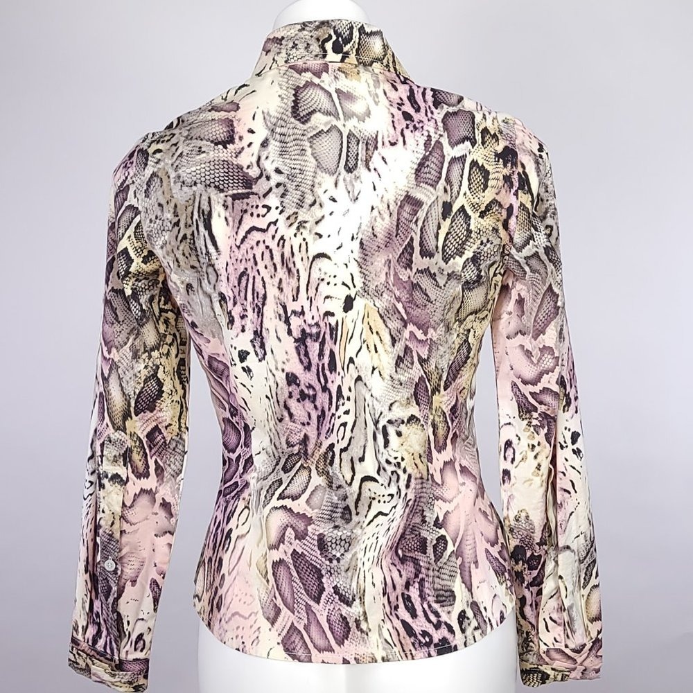 Etcetera Pink Cream Snakeskin Animal Print Button Down Shirt Blouse Womens 4 - Picture 3 of 6